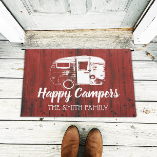Happy Campers Red Barn Rustic Camping Family Name Doormat
