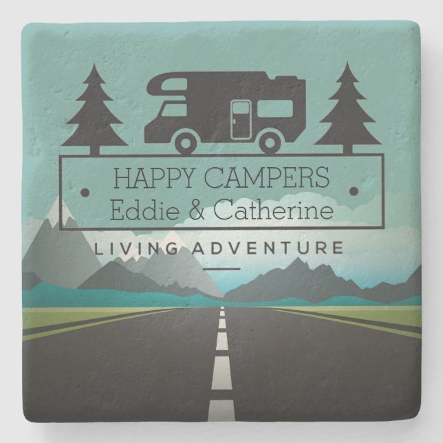 Happy Campers Retirement | RV Camping Travel Stone Coaster (Front)