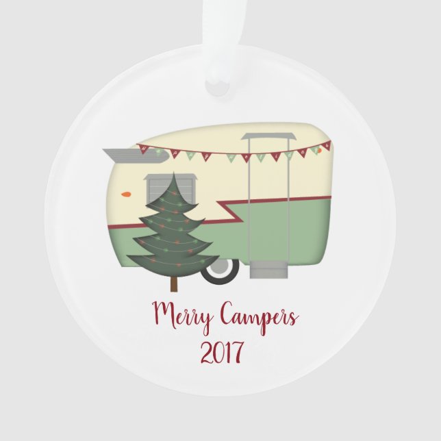Happy Campers Retro Vintage Christmas Ornament (Front)