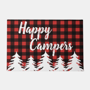 Happy Campers Rustic Buffalo Check Plaid & Forest Doormat