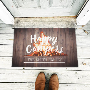 Happy Campers Rustic Camping Bonfire Family Name Doormat
