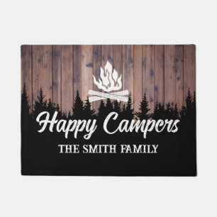 Happy Campers Rustic Camping Fire Family Name Doormat