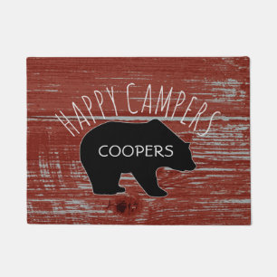 Happy Campers   Rustic Red Barn Wood Bear Monogram Doormat