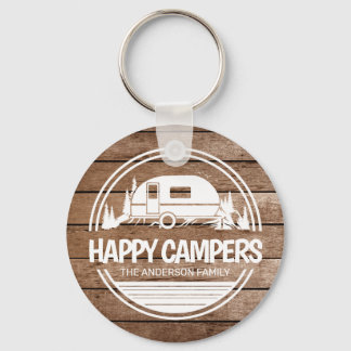 Happy Campers Rustic Wood Camping Key Ring