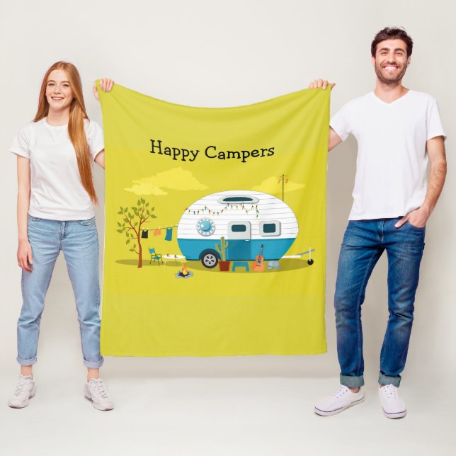 Happy Campers Trailer Fleece Blanket (In Situ)