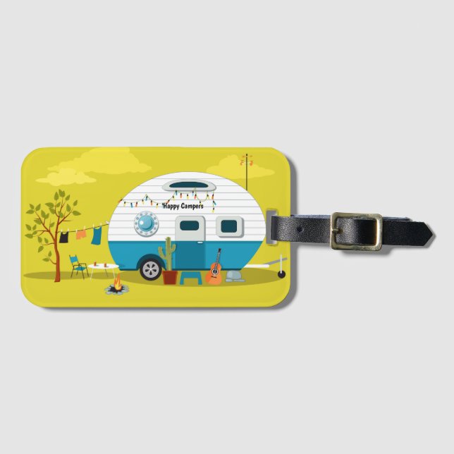 Happy Campers Trailer Luggage Tag (Front Horizontal)