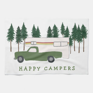 HAPPY CAMPERS Truck Camping RVing Trees Forest Tea Towel