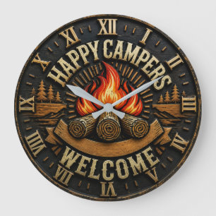 Happy Campers Vintage Camper Gift Large Clock