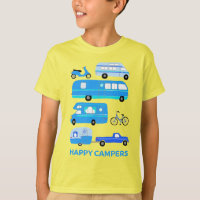 HAPPY CAMPERS Vintage Camping Trailer RV Van Blue