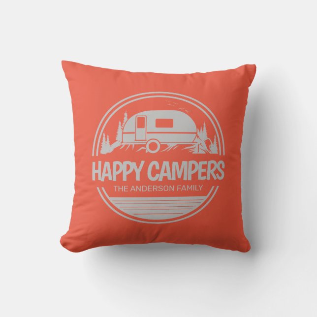 Happy Campers Vintage Silhouette Camping Cushion (Front)