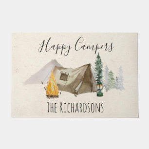 Happy Campers Watercolor Personalise Camp Tent Doormat