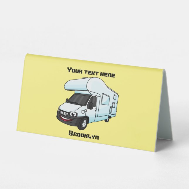 Happy campervan cartoon illustration (Front)