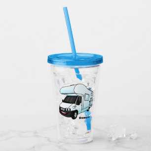 Happy campervan cartoon illustration acrylic tumbler