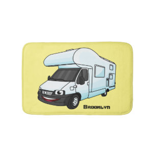 Happy campervan cartoon illustration bath mat