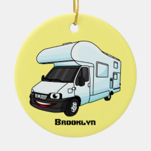 Happy campervan cartoon illustration ceramic tree decoration