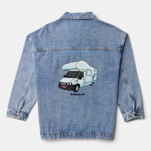 Happy campervan cartoon illustration denim jacket