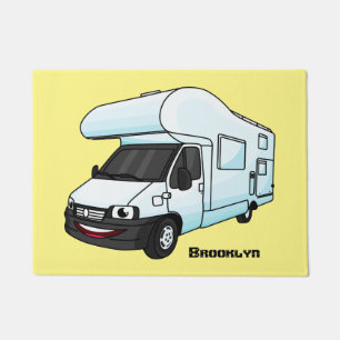 Happy campervan cartoon illustration doormat