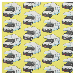 Happy campervan cartoon illustration fabric