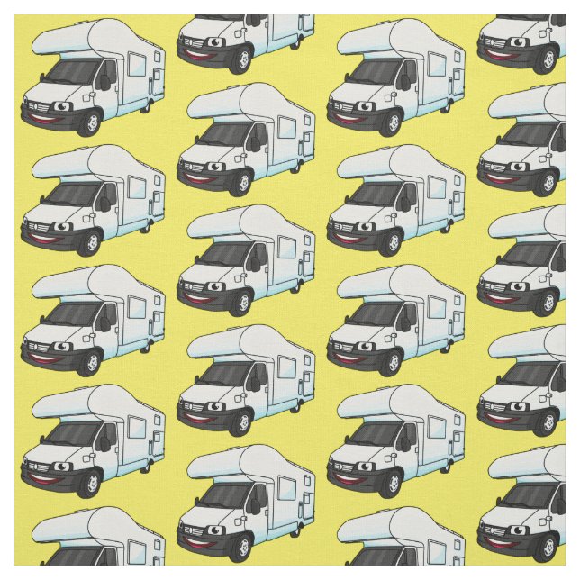 Happy campervan cartoon illustration fabric (Swatch)