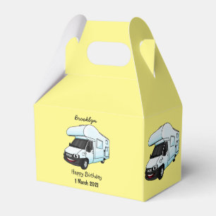 Happy campervan cartoon illustration favour box