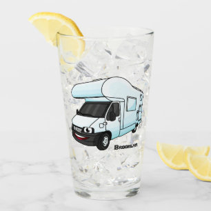 Happy campervan cartoon illustration glass
