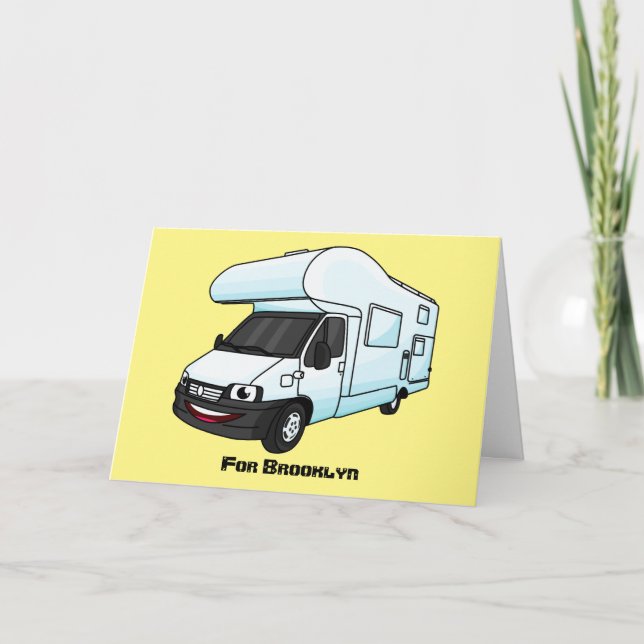 Happy campervan cartoon illustration holiday card (Front)