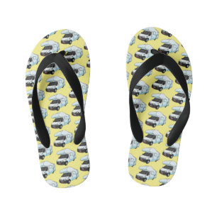 Happy campervan cartoon illustration kid's flip flops