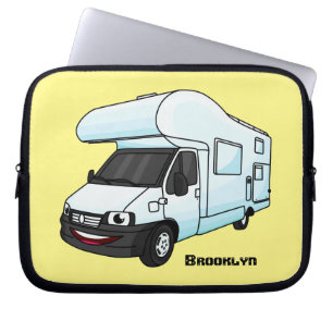 Happy campervan cartoon illustration laptop sleeve