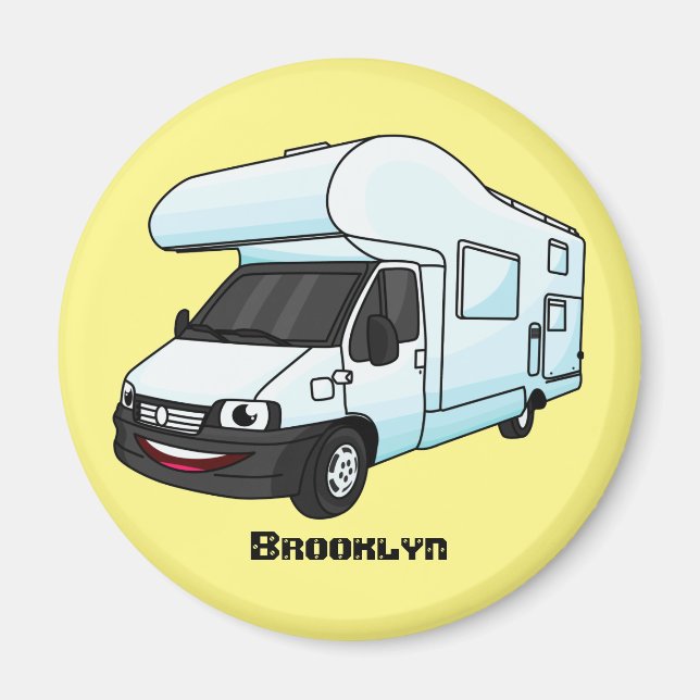 Happy campervan cartoon illustration magnet (Front)
