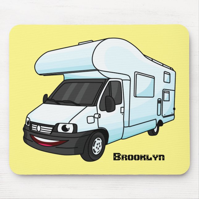 Happy campervan cartoon illustration mouse mat (Front)