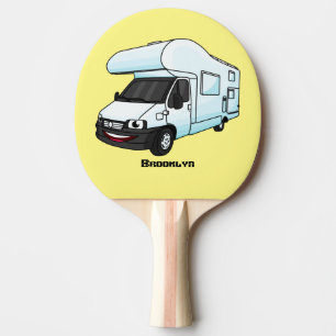 Happy campervan cartoon illustration ping pong paddle