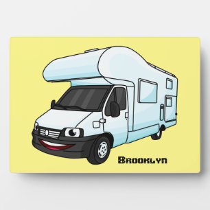 Happy campervan cartoon illustration plaque