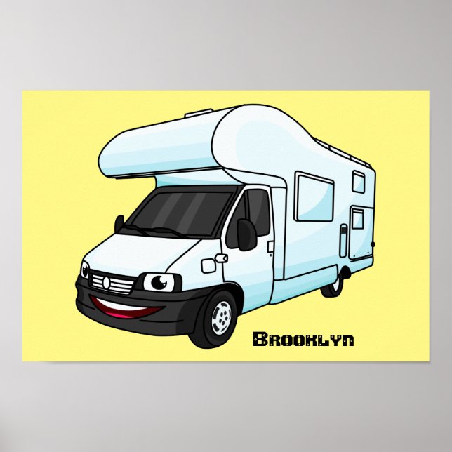 Happy campervan cartoon illustration poster (Front)