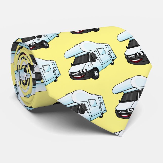 Happy campervan cartoon illustration tie (Rolled)