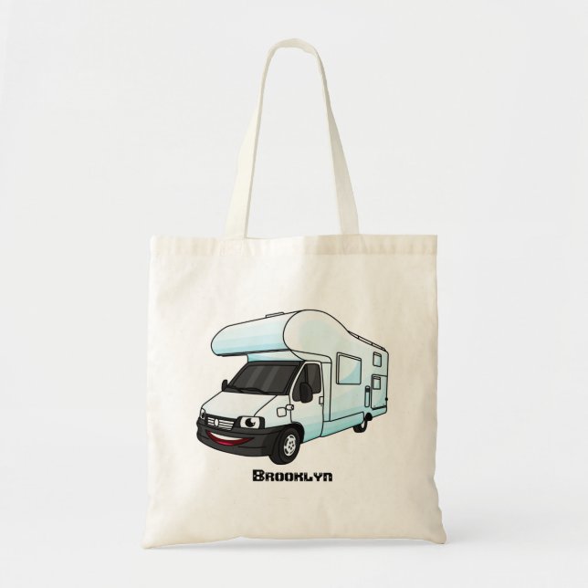 Happy campervan cartoon illustration tote bag (Front)