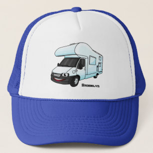 Happy campervan cartoon illustration  trucker hat