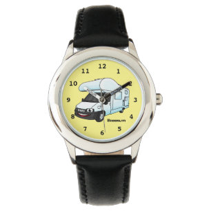 Happy campervan cartoon illustration watch