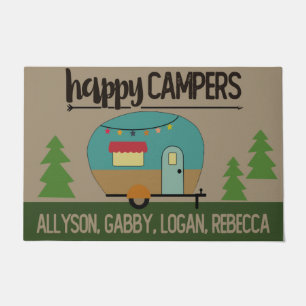 Happy Camping Bus At Night Rug, Cute Camping Doormat
