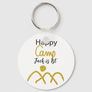 Happy camping camper one birthday kids golden sun key ring