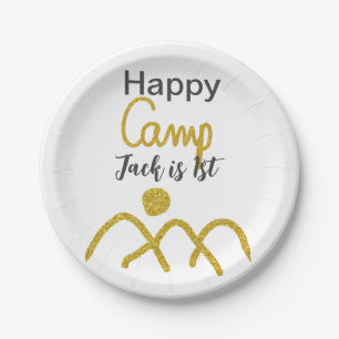 Happy camping camper one birthday kids golden sun paper plate