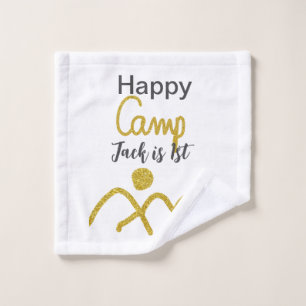 Happy camping camper one birthday kids golden sun wash cloth