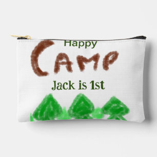 Happy camping camper one birthday kids trees wood accessory pouch