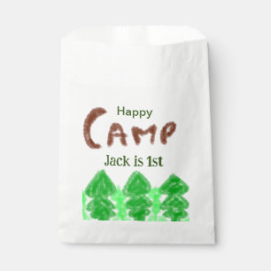 Happy camping camper one birthday kids trees wood favour bags