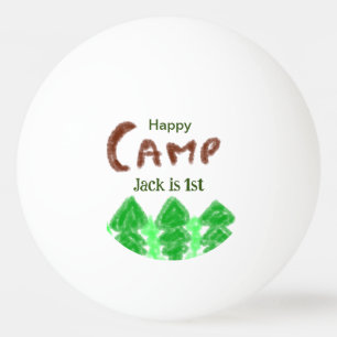Happy camping camper one birthday kids trees wood ping pong ball