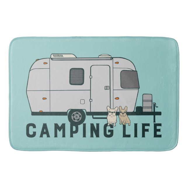 Happy camping life with cute Frenchies Bath Mat (Front)