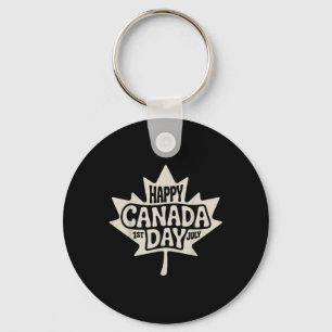 Happy Canada Day 2025 Vintage Canadian Flag Maple Key Ring