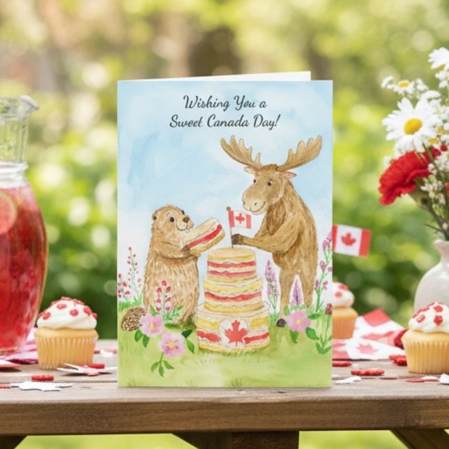 Happy Canada Day Beaver and Moose Cake  Card (Creator Uploaded)