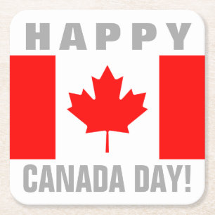 Happy Canada Day Canadian flag paper drink coaster