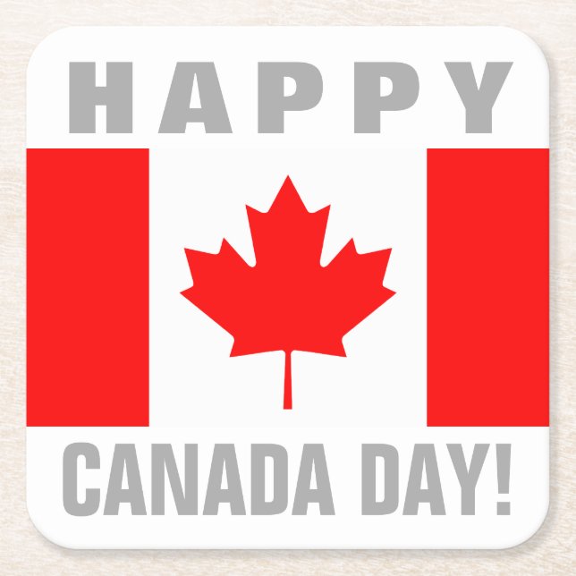 Happy Canada Day Canadian flag paper drink coaster (Front)
