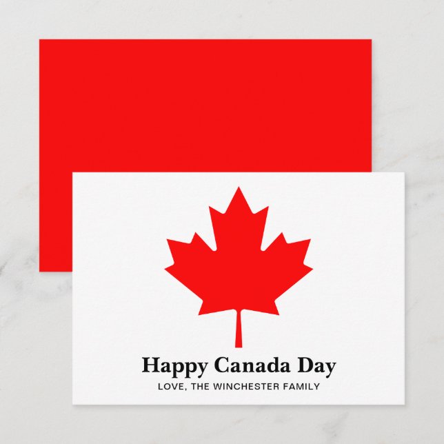 Happy Canada Day custom text with red maple leaf Enclosure Card (Front/Back)